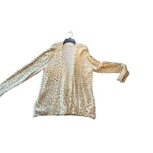 Payton Primrose Cardigan Sweater Women SZ L White Leopard Long Sleeve Open Front